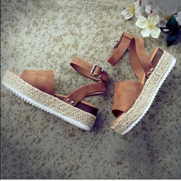 Tan Flatform Platform Espadrille Sandals - Picture 4 of 5